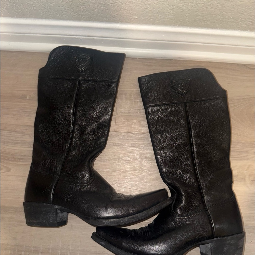 Black Leather Mid-Calf Western Boots